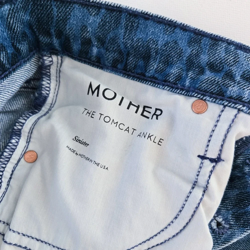 Mother‎ The Tomcat Ankle Jeans Women 25 Blue Leopard Animal Print Sinister Wash